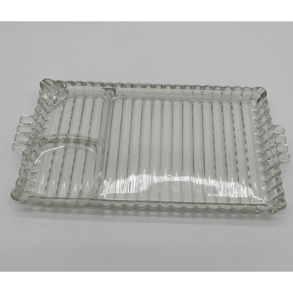 Vintage 1940-50s‎ Hazel Atlas "Snack Sip & Smoke" Glass Serving Tray 10.5in